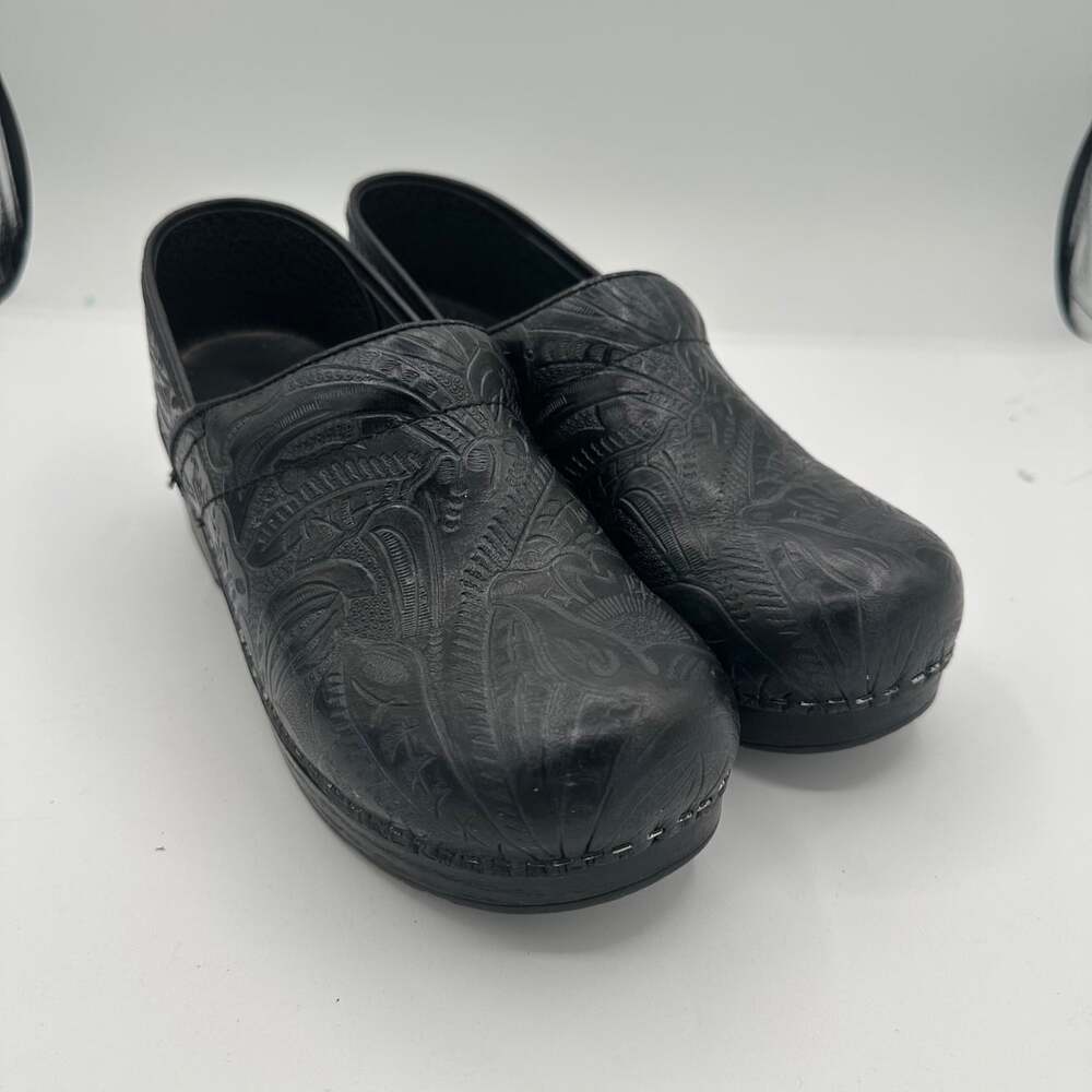 DANSKO XP 20 Professional Tooled Floral Print Leather Clog Black Size 39 8.5 - 9